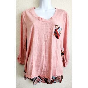 Liberty Love Orange Heathered Hi Low Hem Top 1XL Lightweight Roll Tab Sleeves